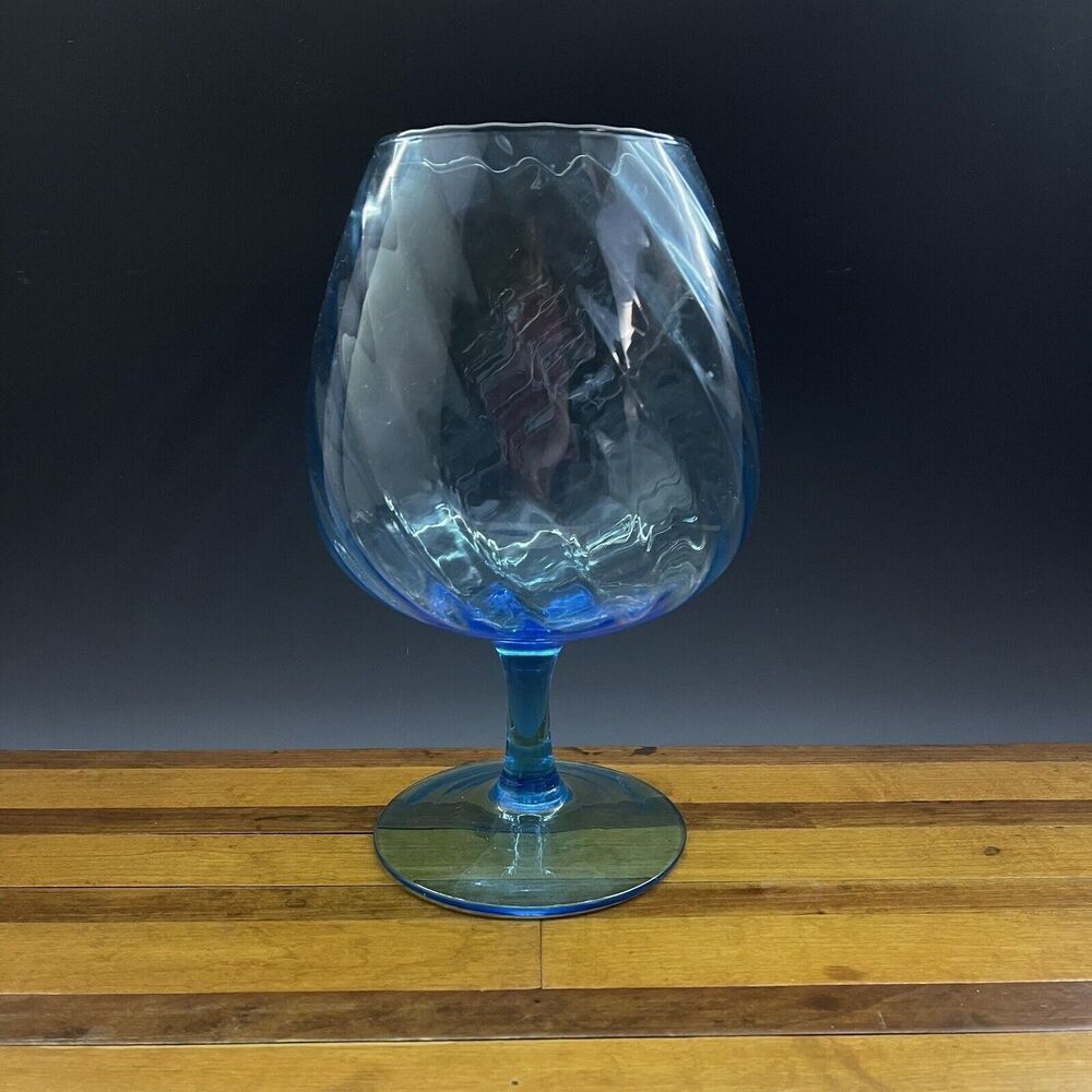 Vintage Blue Optic Hand-Blown Art Glass Bowl Brandy Snifter Vase Ice